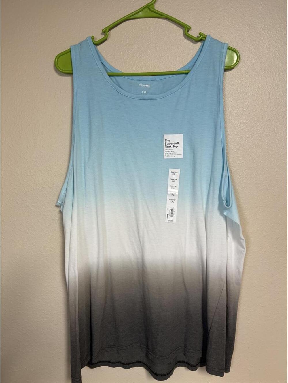 Sonoma Men’s XXL Ombré Tank Top Blue White Gray NWT Supersoft Sleeveless